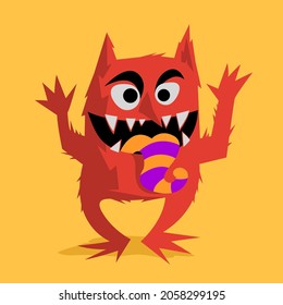 Angry cartoon monster showing teeth and tongue