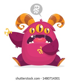 Angry cartoon monster with three eyes. Halloween illustration