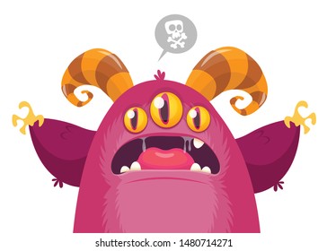 Angry cartoon monster. Vector alien character illustration
