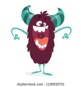 Angry cartoon monster. Vector illustration of black funny monster laughing with big mouth