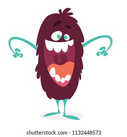 Angry cartoon monster. Vector illustration of black funny monster laughing with big mouth