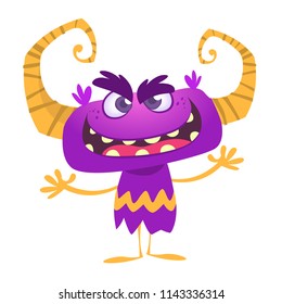 Angry cartoon monster. Vector illustration for Halloween party decoration. Postcard design
