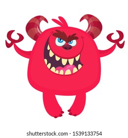 Angry cartoon monster. Vector illustration of cute monster. Halloween design
