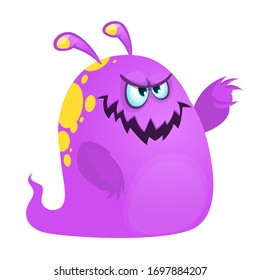 Angry cartoon monster waving hand. Vector illustration