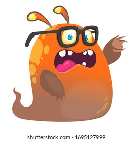 Angry cartoon monster wearing eyeglasses. Vector illustration