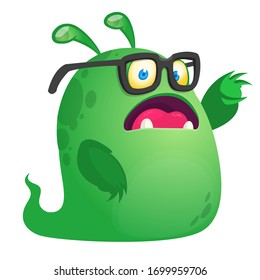 Angry cartoon monster wearing eyeglasses. Vector illustration