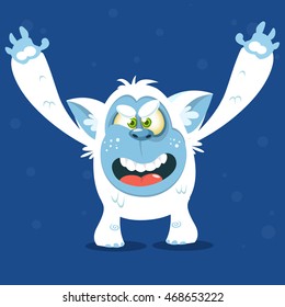 Angry cartoon monster yeti. Vector Halloween bigfoot character 