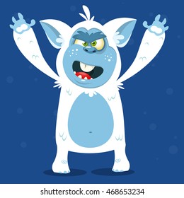 Angry cartoon monster yeti. Vector Halloween sasquatch character 