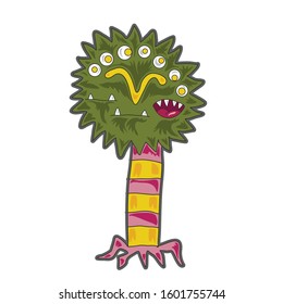 Angry cartoon monster-tree. Cute illustration for prints on baby clothes.
