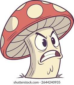 Angry cartoon mushroom character illustration.