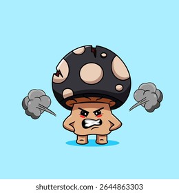 Angry Cartoon Mushroom with Fumes Vector Illustration Cartoon Design