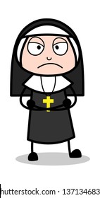 Angry - Cartoon Nun Lady Vector Illustration﻿
