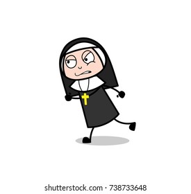 Angry Cartoon Nun Running Vector