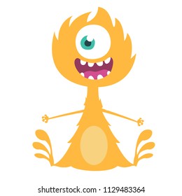 Angry cartoon one eyed dragon. Vector Halloween orange monster illustration.