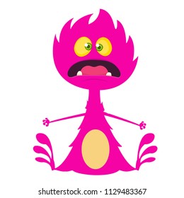 Angry cartoon one eyed dragon. Vector Halloween pink monster illustration. Design for children book, sticker, print or party decoration