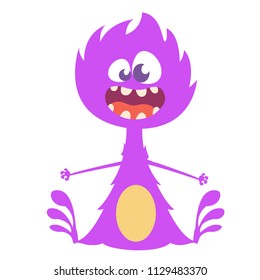 Angry cartoon one eyed dragon. Vector Halloween purple monster illustration.