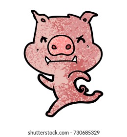 angry cartoon pig charging