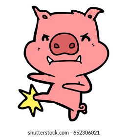 angry cartoon pig karate kicking