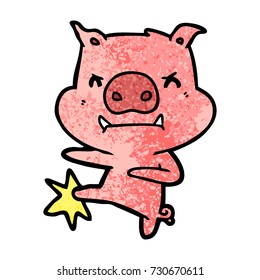 angry cartoon pig karate kicking
