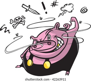 An angry cartoon pig. Layered vector file.