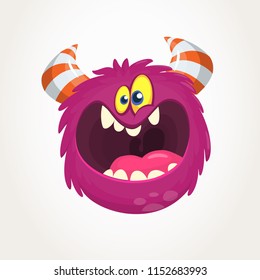 Angry cartoon pink monster screaming. Yelling angry monster expression. Halloween vector illustration