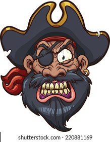 Angry cartoon pirate face. Vector clip art illustration with simple gradients. All in a single layer.