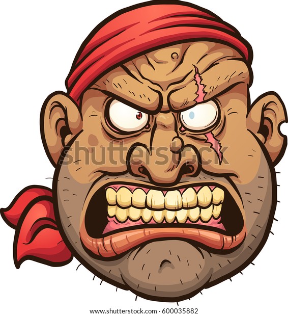 怒った漫画の海賊の顔 簡単なグラデーションを持つベクタークリップアートイラスト 1つのレイヤーにすべてを配置 のベクター画像素材 ロイヤリティフリー
