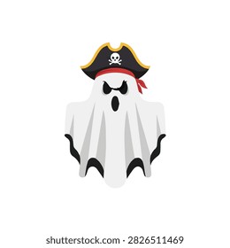 Angry Cartoon Pirate Ghost Character with Hat and Bandana Isolated on White Background for Halloween