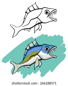 Angry cartoon predatory fish