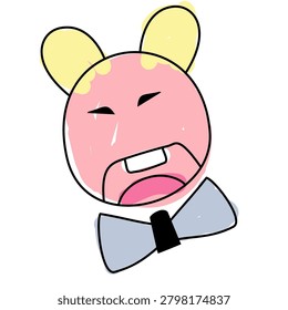 Angry cartoon rabbit face with bow tie