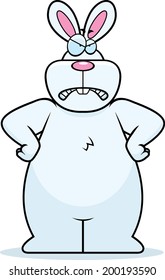 An angry cartoon rabbit frowning and looking upset.
