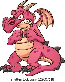 Angry cartoon red dragon. Vector clip art illustration with simple gradients. All in a single layer.