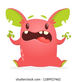 Angry cartoon red monster with big ears. Halloween vector illustration.