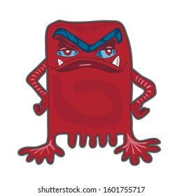 Angry cartoon red monster. Cute illustration for prints on baby clothes.
