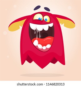 Angry cartoon red monster screaming. Yelling angry monster expression. Halloween vector illustration