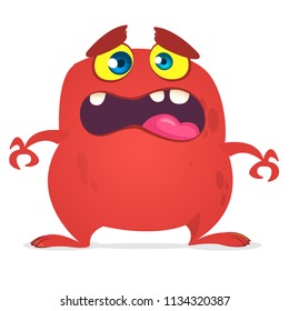 Angry cartoon red monster screanimg. Yelling angry monster expression. Halloween vector illustration