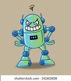 Angry Cartoon Robot Character. Blue version robot expression. Good use for avatar, mascot, symbol, character design or any design you want.