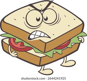 Angry cartoon sandwich character illustration.