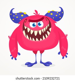Angry cartoon screaming monster character. Halloween Illustration of scary alien creature. Package or logo design. Vector isolated