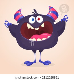 Angry cartoon screaming monster character. Halloween Illustration of scary alien creature. Package or logo design. Vector isolated