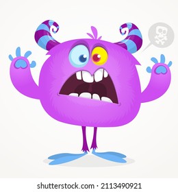 Angry cartoon screaming monster character. Halloween Illustration of scary alien creature. Package or logo design. Vector isolated