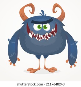 Angry cartoon screaming monster character. Halloween Illustration of scary alien creature. Package or logo design. Vector isolated