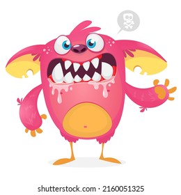 Angry cartoon screaming monster creature. Halloween Illustration of scary alien character. Package or logo design. Vector isolated