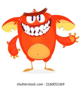 Angry cartoon screaming monster creature. Halloween Illustration of scary alien character. Package or logo design. Vector isolated