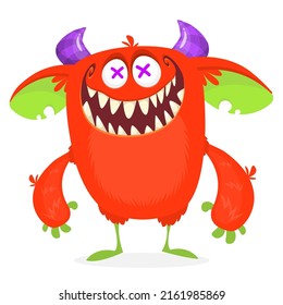 Angry cartoon screaming monster creature. Halloween Illustration of scary alien character. Package or logo design. Vector isolated