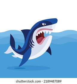 Angry Cartoon Shark Character. Shark with open mouth.