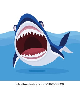 Angry Cartoon Shark Character. Shark with open mouth.