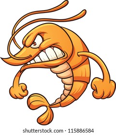 Angry cartoon shrimp. Vector clip art illustration with simple gradients. All in a single layer.