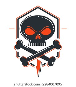 Angry cartoon skull vector icon isolated, logo or emblem scull death theme.