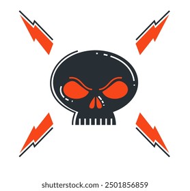 Icono de Vector de cráneo de dibujos animados enojado aislado, logotipo o emblema scull tema de la muerte.